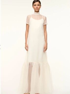 STAUD Cream Sheer Maxi Dress with Slip Layer